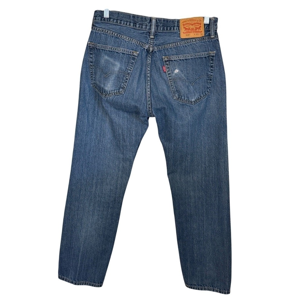 Levis 505 Mens 33x32 Regular Fit Straight Leg Blue Denim Jeans Medium Wash